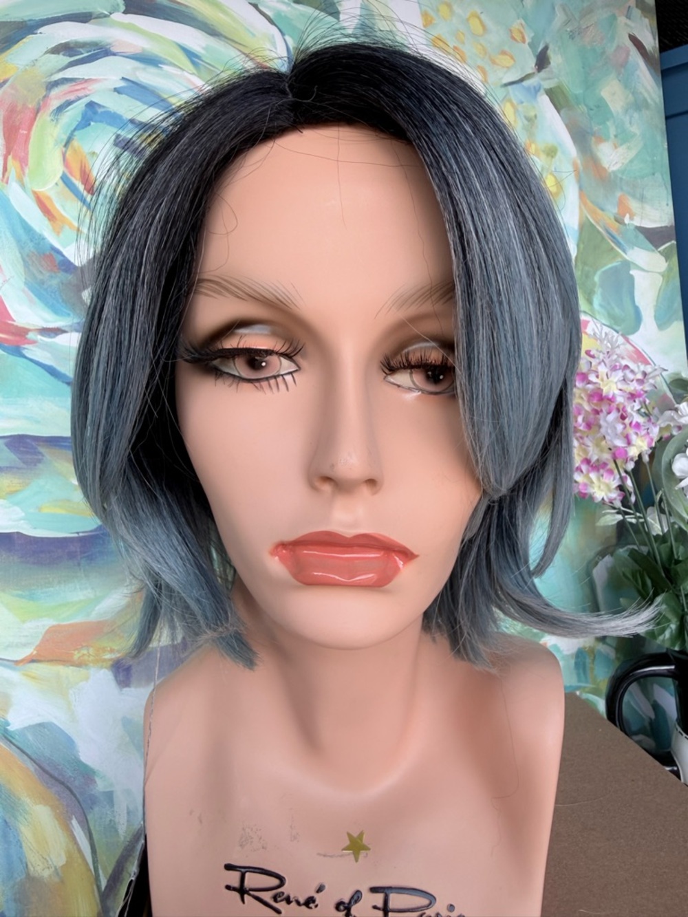 Short Layered Bob Wig in Ash Blue-Gray - Picture 2 of 10